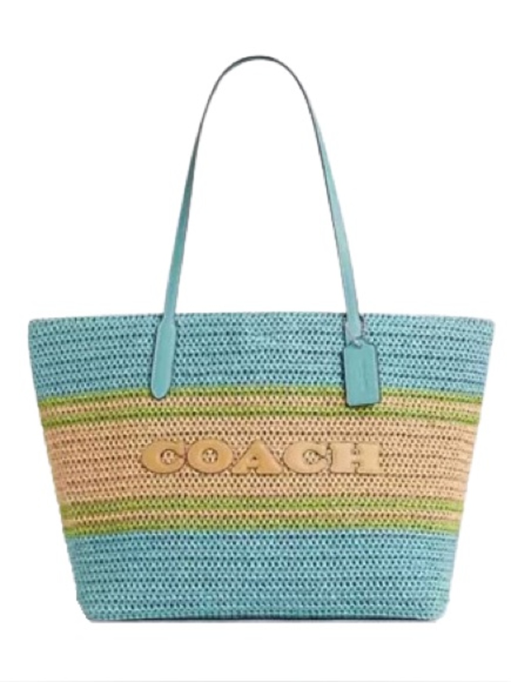 COACH Straw City Tote - Turquoise Multi - Picture 1 of 8